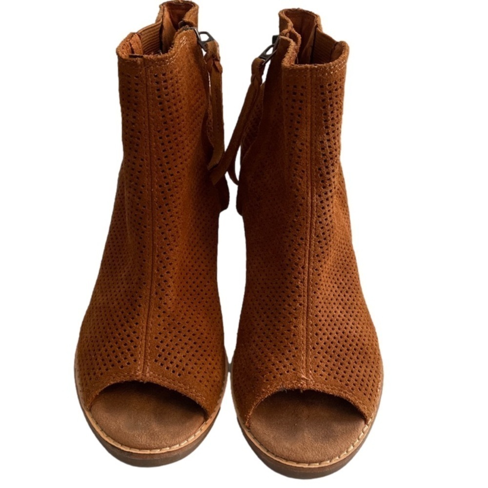 Toms Majorca Peep Toe Cinnamon Suede Booties Size 7 - Picture 2 of 12
